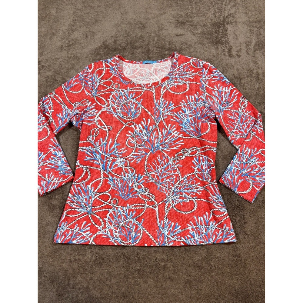 J.McLaughlin Catalina Cloth Top Womens Small Red Coral Nautical Rope 3/4 Sleeve